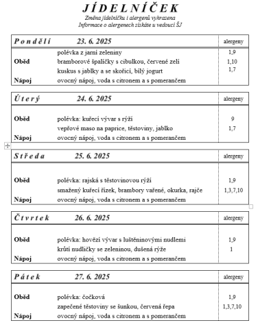 JÍDELNÍČEK 23-27 června 2025