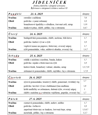 JÍDELNÍČEK 23-27 června 2025